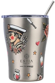 Ποτήρι - Θερμός Με Καλαμάκι Old School Ink Save The Aegean 01-31770 350ml Silver-Multi Estia