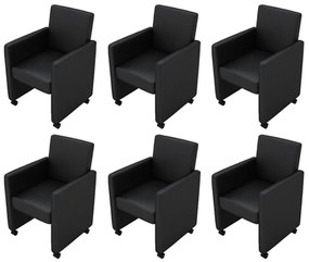 Καρέκλες Τραπεζαρίας 6 τεμ. Μαύρες από Συνθετικό Δέρμα