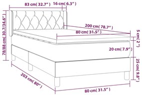vidaXL Κρεβάτι Boxspring με Στρώμα Σκούρο Γκρι 80x200 εκ. Υφασμάτινο