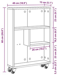 Τρόλεϊ Αποθήκευσης Στενό Γκρι Σκυρ. 48x13x68 εκ. Επεξ. Ξύλο - Γκρι