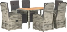 vidaXL Σετ Τραπεζαρίας Κήπου 7 τεμ. Γκρι Συνθ. Ρατάν με Μαξιλάρια