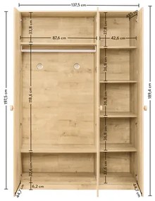 Ντουλάπα 3φυλλη  MOCHA BABY  MO-1006  Π135xΒ55xΥ198εκ. Cilek