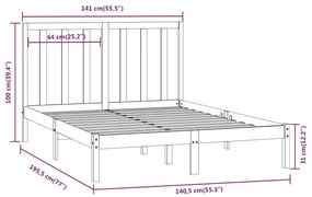 vidaXL Πλαίσιο Κρεβατιού Λευκό 135 x 190 εκ. Μασίφ Πεύκο Double