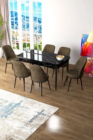 Extendable Dining Table &amp; Chairs Set (7 Pieces) Zen - Black Marble, Brown Black Marble
Brown