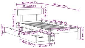 ΣΚΕΛΕΤΟΣ ΚΡΕΒΑΤΙΟΥ ΧΩΡΙΣ ΣΤΡΩΜΑ 75X190 ΕΚ ΜΑΣΙΦ ΞΥΛΟ ΠΕΥΚΟΥ 3301498