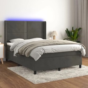 Κρεβάτι Boxspring με Στρώμα &amp; LED Σκ. Γκρι 140x200εκ. Βελούδινο