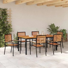 vidaXL Σέτ φαγητού για κήπο 7 pcs Μαύρος, Ξύλο 180 x 90 x 75 cm