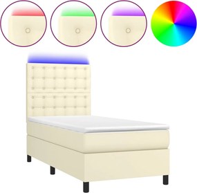 vidaXL Κρεβάτι Boxspring με Στρώμα &amp; LED Κρεμ 90x200 εκ. Συνθ. Δέρμα