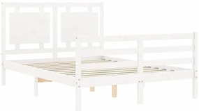 vidaXL Πλαίσιο Κρεβατιού με Κεφαλάρι Λευκό 140x190 εκ. Μασίφ Ξύλο