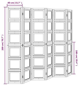 Διαχωριστικό Χώρου με 6 Πάνελ Λευκό από Μασίφ Ξύλο Παυλώνιας - Λευκό