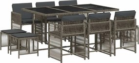 vidaXL Σετ Τραπεζαρίας Κήπου 11 Τεμαχίων Γκρι Συνθ. Ρατάν με Μαξιλάρια