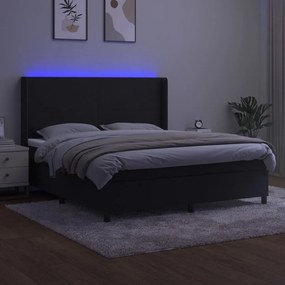 ΚΡΕΒΑΤΙ BOXSPRING ΜΕ ΣΤΡΩΜΑ &amp; LED ΜΑΥΡΟ 180X200 ΕΚ. ΒΕΛΟΥΔΙΝΟ 3139459