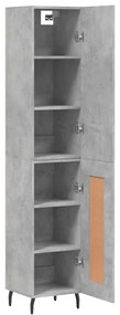 vidaXL Ντουλάπι Γκρι Σκυροδέματος 34,5x34x180 εκ. Επεξεργασμένο Ξύλο