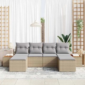 vidaXL Σετ Καναπέ Κήπου 6 pcs Μπέζ και Ανοιχτό Γκρι Πολυ Ρατάν