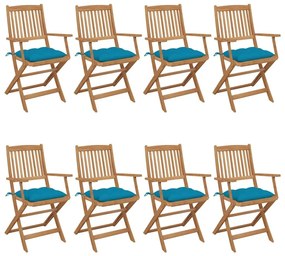 Καρέκλες Κήπου Πτυσσόμενες 8 τεμ Μασίφ Ξύλο Ακακίας &amp; Μαξιλάρια - Μπλε