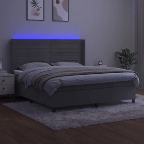 vidaXL Κρεβάτι Boxspring με Στρώμα & LED Αν.Γκρι 180x200 εκ. Βελούδινο