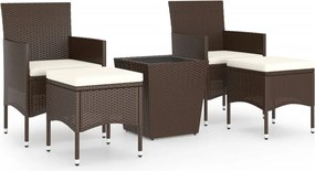 vidaXL Σετ Επίπλων Bistro Κήπου 5 τεμ. Καφέ Συνθ. Ρατάν/Ψημένο Γυαλί