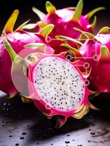 Intra Συλλεκτικό Ξύλινο Παζλ Plywood  4mm - Fresh Dragon Fruits σε σκοτεινή επιφάνεια Σε Ξύλινο Κουτί - Διαστάσεις: 10x10 cm – 25 κομμάτια