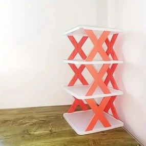 Πτυσσόμενη παπουτσοθήκη με 5 ράφια  24x26x81cm Λευκό/Πορτοκαλί.