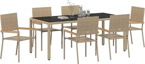 vidaXL Σέτ φαγητού για κήπο 7 pcs Μπεζ συνθετικό ρατάν