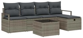 vidaXL Σετ Καναπέ Κήπου με μαξιλάρι 6 pcs Γκρι Πολυ ράταν