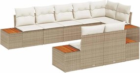 vidaXL Σετ Καναπέ Κήπου με μαξιλάρι 8 pcs Μπεζ και Κρέμα Πολυρατάν