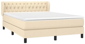 vidaXL Κρεβάτι Boxspring με Στρώμα Κρεμ 140x200 εκ. Υφασμάτινο