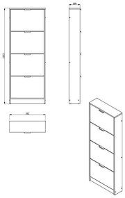 Παπουτσοθήκη Base 14 Γκρί Δρύς 58x18x155,5 εκ. 58x18x155 εκ.