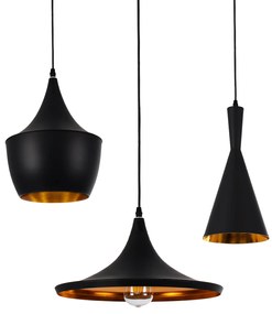 01025 GloboStar® GLOBOSTAR® SHANGHAI 01025 Μοντέρνο Κρεμαστό Φωτιστικό Οροφής με Ντουί 3 x E27 AC 220-240V IP20 - Μαύρο &amp; Χρυσό - Μ79.5 x Π79.5 x Υ38cm - Σετ 3 Τεμαχίων