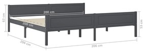 Πλαίσιο Κρεβατιού Γκρι 200 x 200 εκ. από Μασίφ Ξύλο Πεύκου - Γκρι