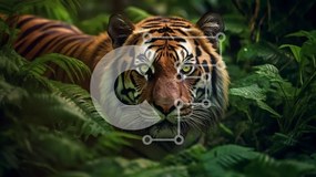 Σετ των 2 Intra Συλλεκτικό Ξύλινο Παζλ Plywood  4mm - Όμορφη και δυνατή εικόνα μιας τίγρης στη ζούγκλα Σε Ξύλινο Κουτί - Διαστάσεις: 10x10 cm – 25 κομμάτια