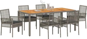 vidaXL Σέτ φαγητού για κήπο 7 pcs Γκρι συνθετικό ρατάν