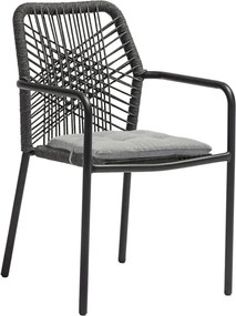 Πολυθρόνα Kherson pakoworld αλουμίνιο σχοινί ανθρακί-μαξιλάρι γκρι