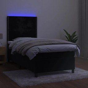 Κρεβάτι Boxspring με Στρώμα &amp; LED Μαύρο 80x200 εκ. Βελούδινο - Μαύρο