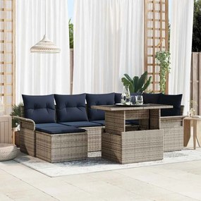 vidaXL Σετ Καναπέ Κήπου με μαξιλάρι 7 pcs Γκρι Πολυ Ρατάν