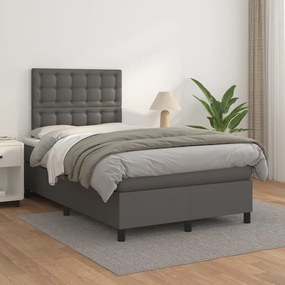 vidaXL Κρεβάτι Boxspring με Στρώμα Γκρι 120x200εκ. από Συνθετικό Δέρμα