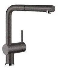 Blanco Linus-S SILGRANIT®-Look Anthracite Μπαταρία Κουζίνας με Περιστρεφόμενο Ρουξούνι και Μεταλλικό Αποσπώμενο Ντους