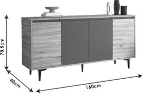 Μπουφές Augusta pakoworld oak-ανθρακί 160x40x78.5εκ