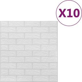 vidaXL 3D Τούβλα Ταπετσαρίας Αυτοκόλλητα Λευκά 10 τεμ.