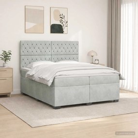 vidaXL Κρεβάτι box spring με στρώμα Ανοιχτό γκρι 200 x 200 cm Βελούδο