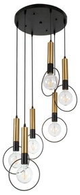 00774 GloboStar® OLVERO 00774 Μοντέρνο Κρεμαστό Φωτιστικό Ανάρτηση Πολύφωτο 6 x E27 IP20 Μαύρο & Χρυσό Μέταλλο - Μ55 x Π55 x Y130cm