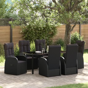 vidaXL Set με 7 κομμάτια για Δείπνο Κήπου  με Μαξιλάρια - Μαύρη Πολυ Ράτα