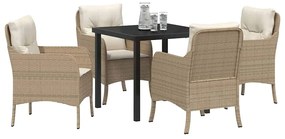 vidaXL Σέτ φαγητού για κήπο με μαξιλάρι 5 pcs Μπεζ συνθετικό ρατάν