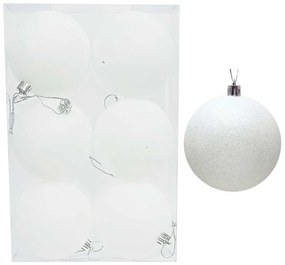 Σετ 6 τεμάχια Χριστουγεννιάτικες Μπάλες Άσπρες με Γκλίτερ 8cm 237545