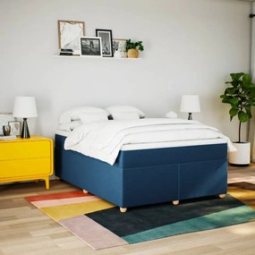 Κρεβάτι Boxspring με Στρώμα Μπλε 160x200 εκ. Υφασμάτινο - Μπλε