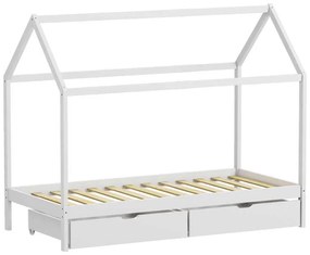 Παιδικό κρεβάτι Mellin τ.Montessori με 2 συρτάρια pakoworld ξύλο πεύκου σε λευκή απόχρωση 90x190εκ