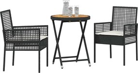 vidaXL Σετ Μπιστρό Κήπου 3 pcs Μαύρο συνθετικό ρατάν