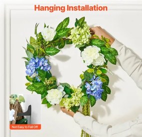 VEVOR Artificial Decorative Wreath 23 in Blue White Green with Hydrangeas Roses