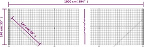 vidaXL Συρματόπλεγμα Περίφραξης Ανθρακί 1,4 x 10 μ. με Βάσεις Φλάντζα