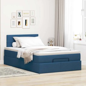 vidaXL Οθωμανικό κρεβάτι με στρώμα &amp; LEDs Μπλε 120x190cm ύφασμα